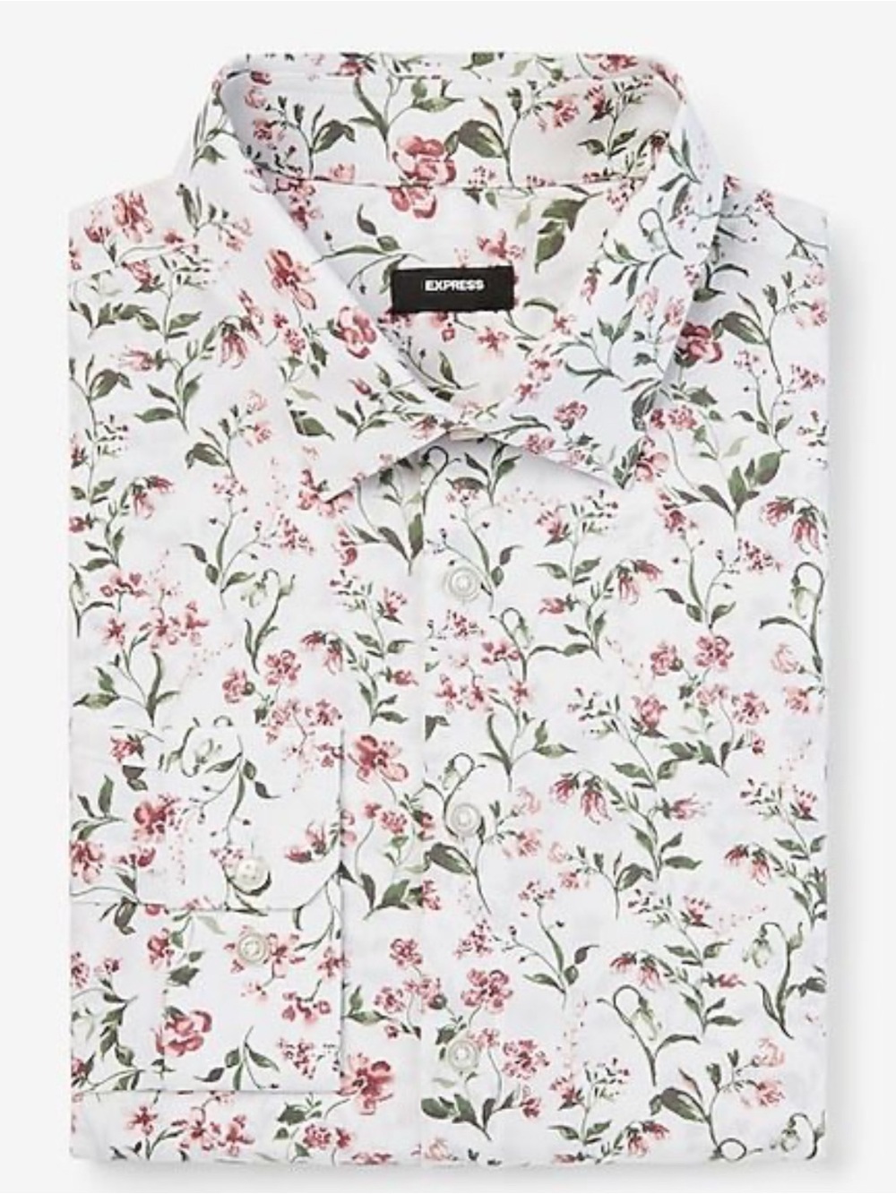 Express White Button-Up Shirt with Pink Floral Print Size Small Slim 1MX